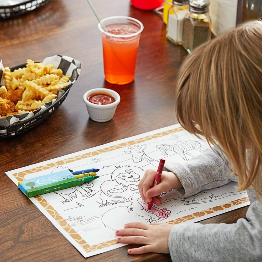 Disposable Placemats |  Hoffmaster Kids Jungle Fun Design Placemat With Choice 4 Pack Kids Restaurant Crayons – 1/Set