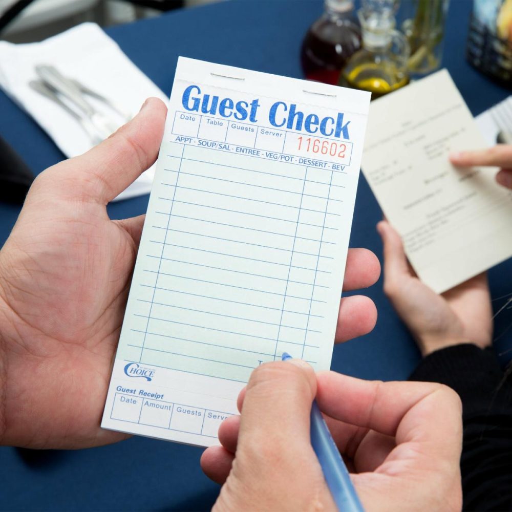 Guest Checks |  1 Part Green And White Guest Check With Beverage Lines And Top Guest Receipt – 50/Case