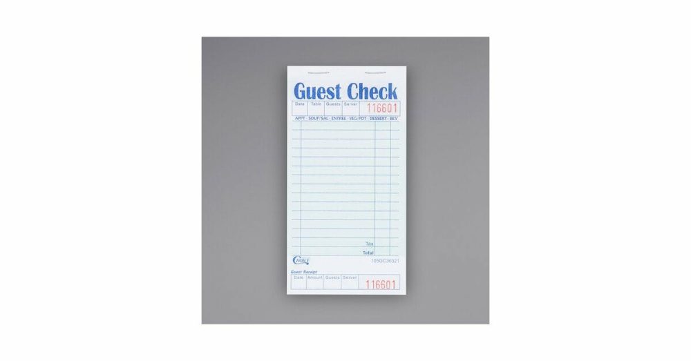 Guest Checks |  1 Part White Blank Guest Check – 100/Case