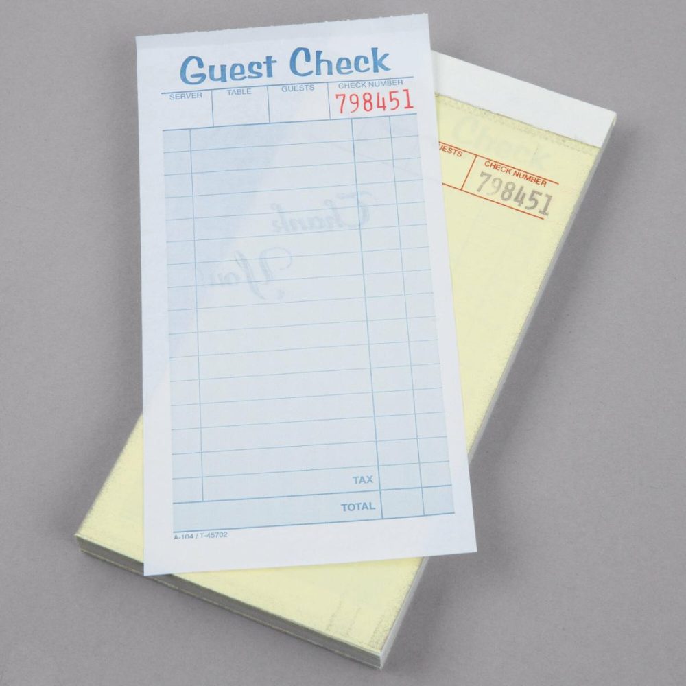 Guest Checks |  10450Sw 2-Part White / Canary Carbonless Guest Check Book – 10/Pack