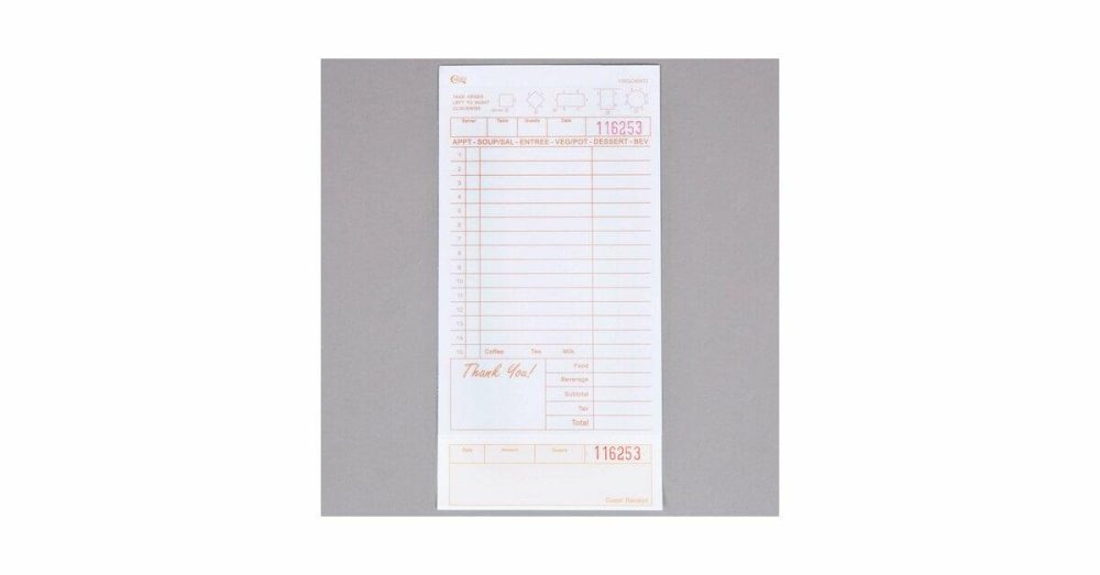 Guest Checks |  2 Part Green And White Carbonless Guest Check With Beverage Lines And Bottom Guest Receipt – 2000/Case