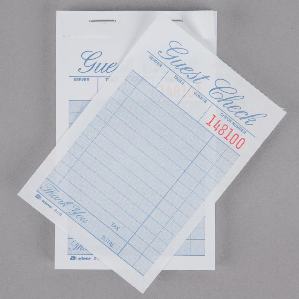 Guest Checks |  2100-12 1-Part White / Blue Guest Check Book – 12/Pack