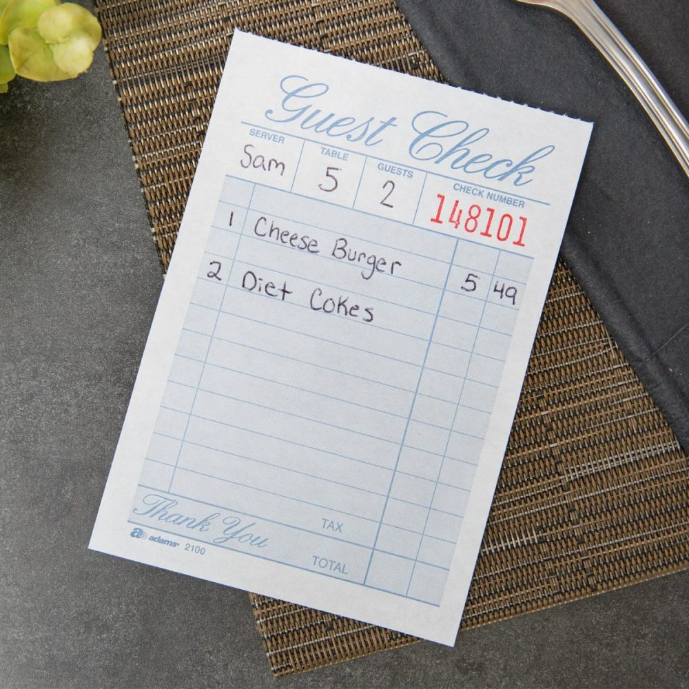 Guest Checks |  2100-12 1-Part White / Blue Guest Check Book – 12/Pack