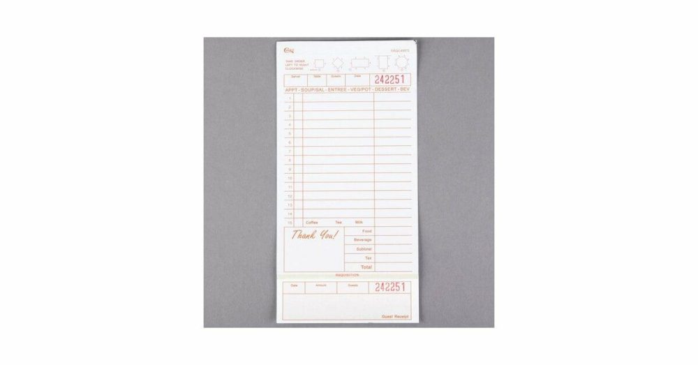 Guest Checks |  3 Part Tan And White Carbonless Guest Check With Beverage Lines And Bottom Guest Receipt – 2000/Case