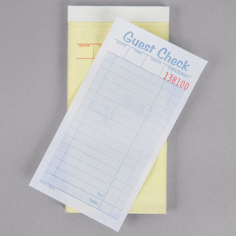 Guest Checks |  45702 2-Part White / Yellow Carbonless Guest Check Book – 10/Pack