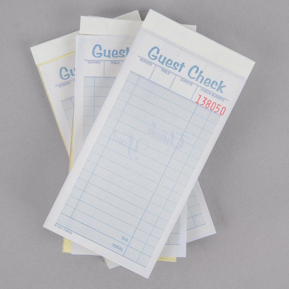 Guest Checks |  45702 2-Part White / Yellow Carbonless Guest Check Book – 10/Pack