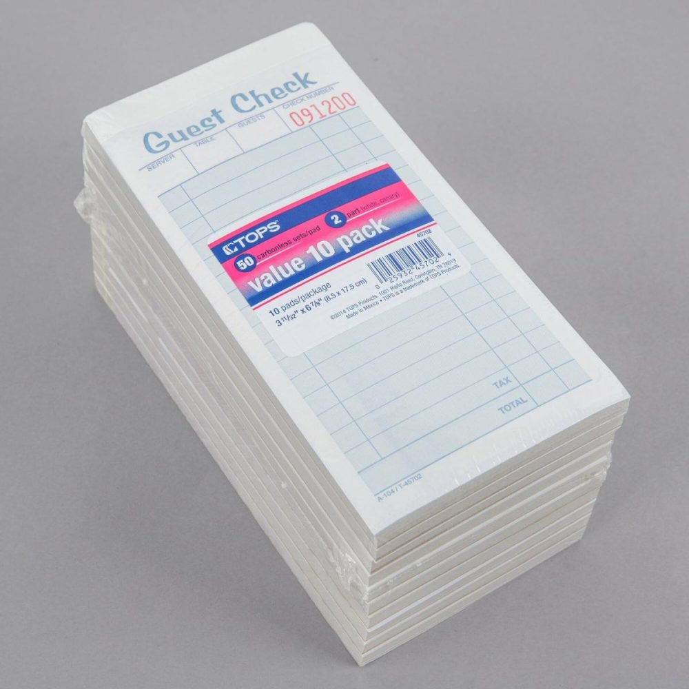 Guest Checks |  45702 2-Part White / Yellow Carbonless Guest Check Book – 10/Pack