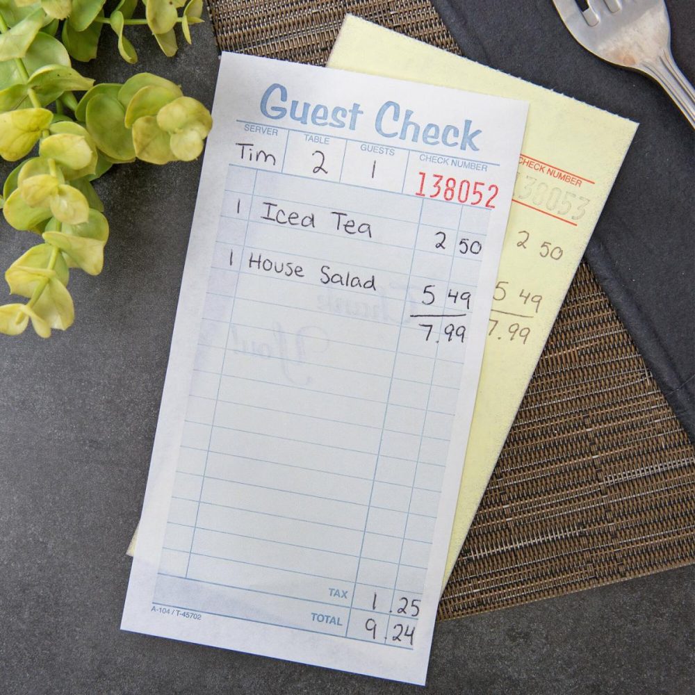 Guest Checks |  45702 2-Part White / Yellow Carbonless Guest Check Book – 10/Pack