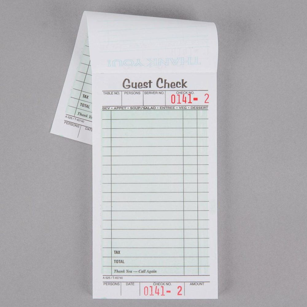 Guest Checks |  525Sw 1-Part White / Green Guest Check Book With Receipt Stub – 10/Pack