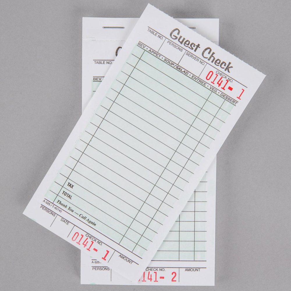 Guest Checks |  525Sw 1-Part White / Green Guest Check Book With Receipt Stub – 10/Pack