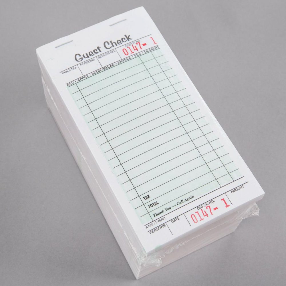 Guest Checks |  525Sw 1-Part White / Green Guest Check Book With Receipt Stub – 10/Pack