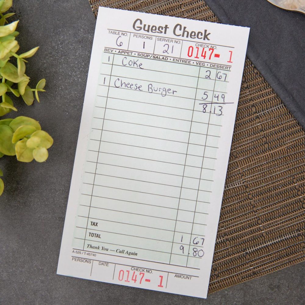 Guest Checks |  525Sw 1-Part White / Green Guest Check Book With Receipt Stub – 10/Pack