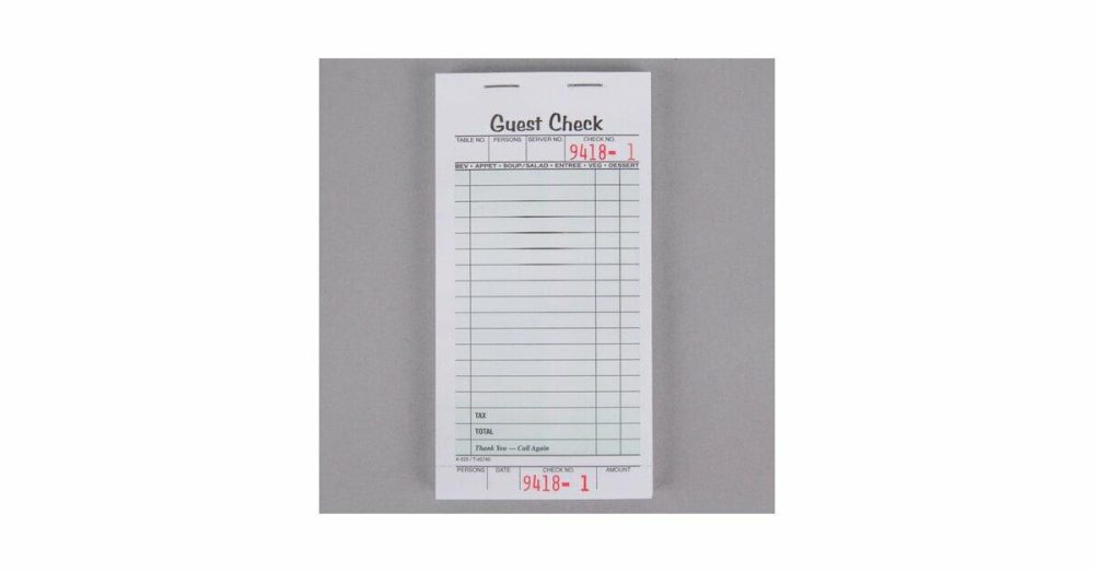 Guest Checks |  525Swmt 1-Part White / Green Guest Check Book With Receipt Stub – 5/Pack