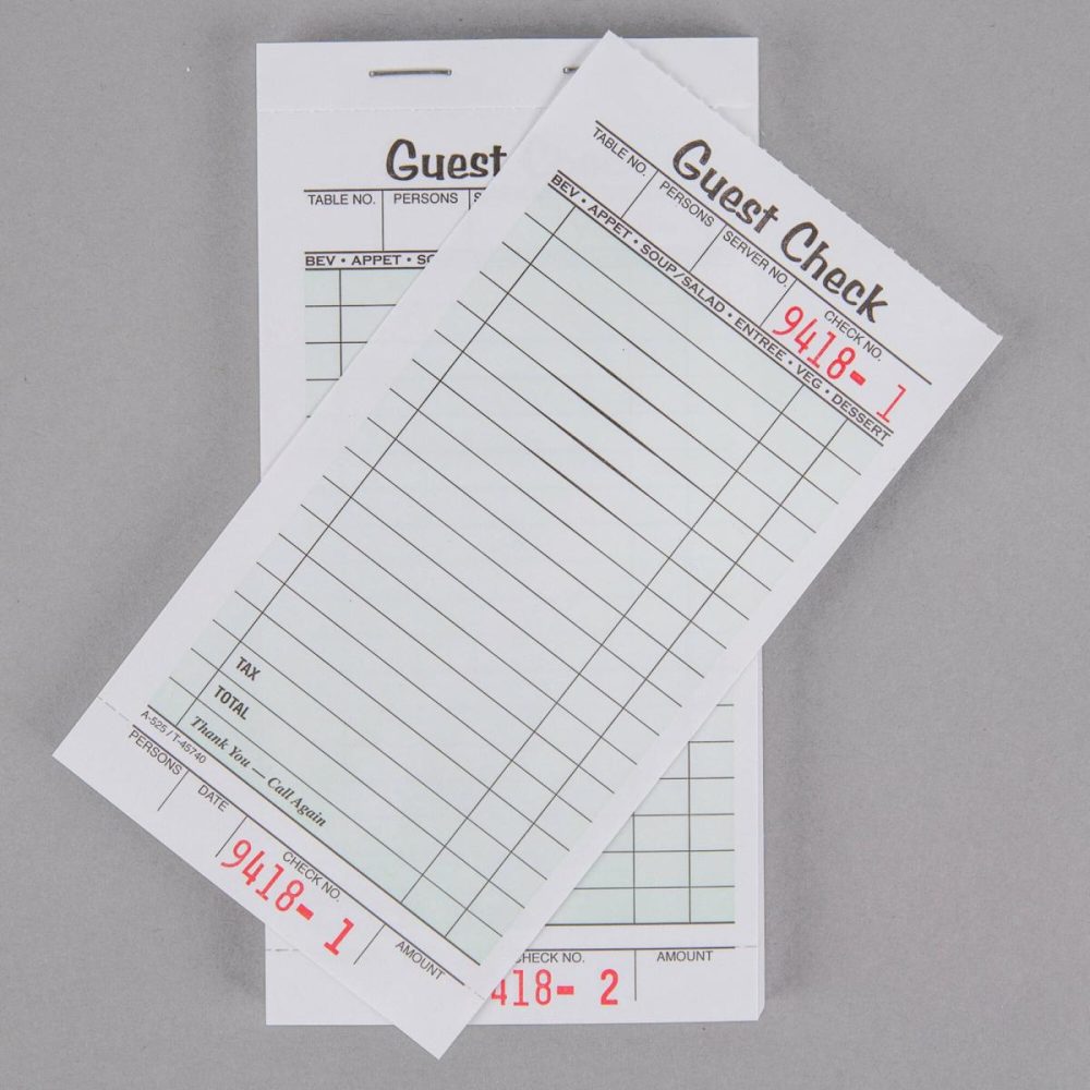 Guest Checks |  525Swmt 1-Part White / Green Guest Check Book With Receipt Stub – 5/Pack