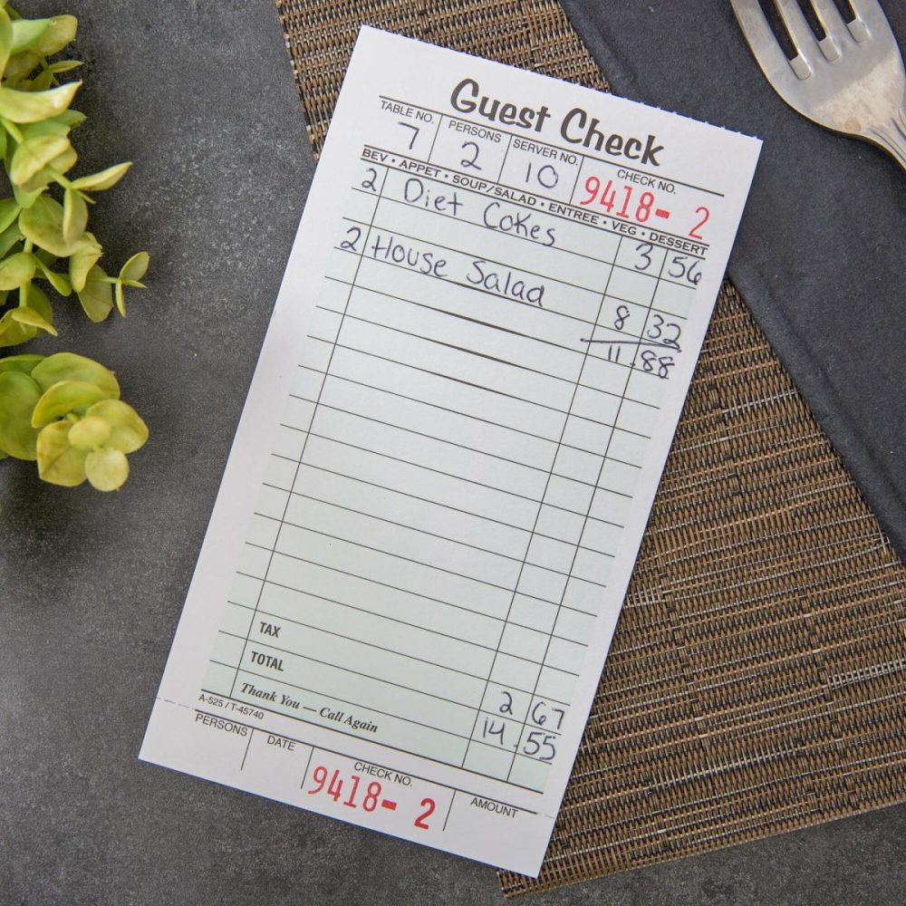 Guest Checks |  525Swmt 1-Part White / Green Guest Check Book With Receipt Stub – 5/Pack