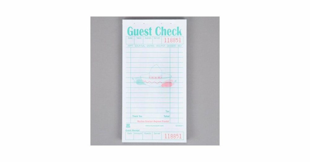 Guest Checks |  Gc503-1 Mexican Themed 1 Part White Guest Check With Beverage Lines And Bottom Guest Receipt   – 50/Case