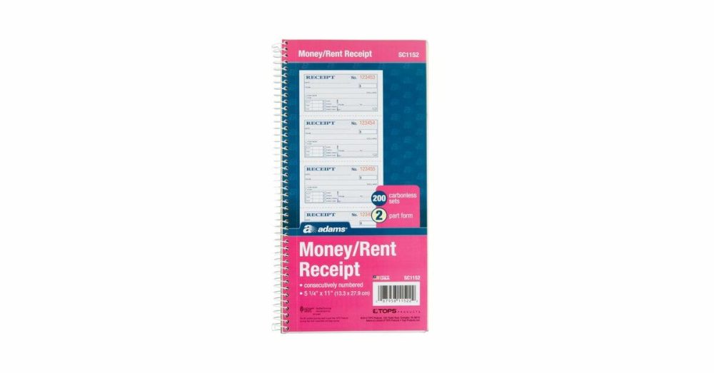 Guest Checks |  Sc1152 2-Part Blue And White Carbonless Rent Receipt Book With 200 Receipts