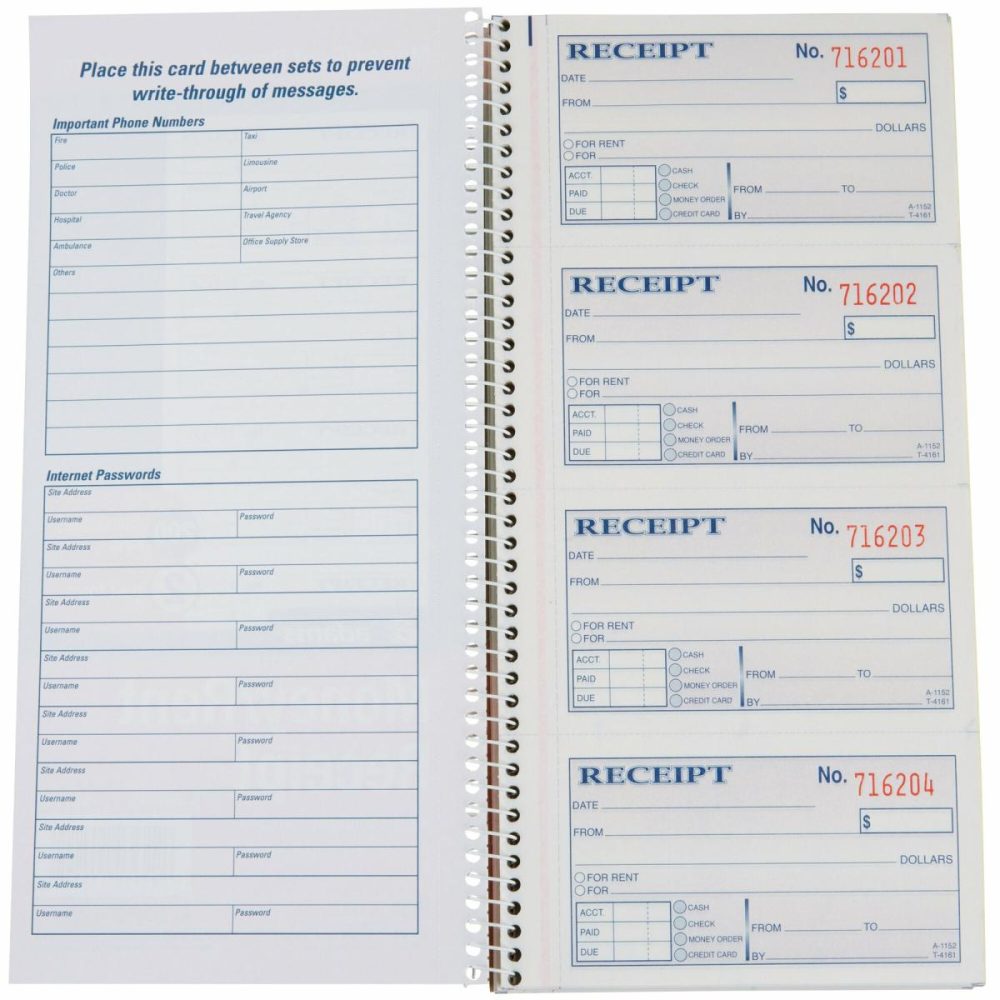 Guest Checks |  Sc1152 2-Part Blue And White Carbonless Rent Receipt Book With 200 Receipts