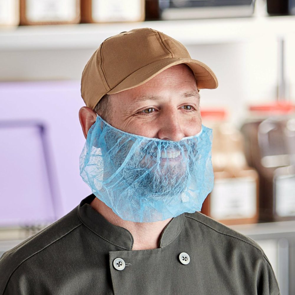 Hairnets & Disposable Chef Hats |  18" Blue Polypropylene Beard Cover – 1000/Case