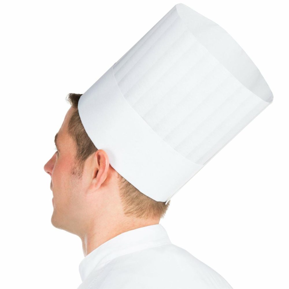 Hairnets & Disposable Chef Hats |  8 1/2" Pinstripe Chef Hat With Adhesive Closure – 50/Pack