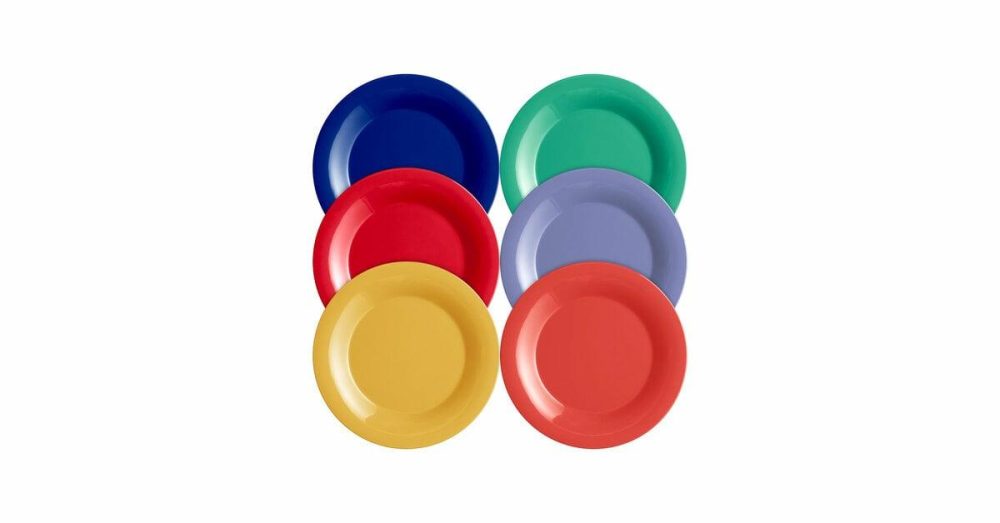 Melamine Plates |  Foundations 1 5/8" Assorted Colors Wide Rim Melamine Plate – 72/Case