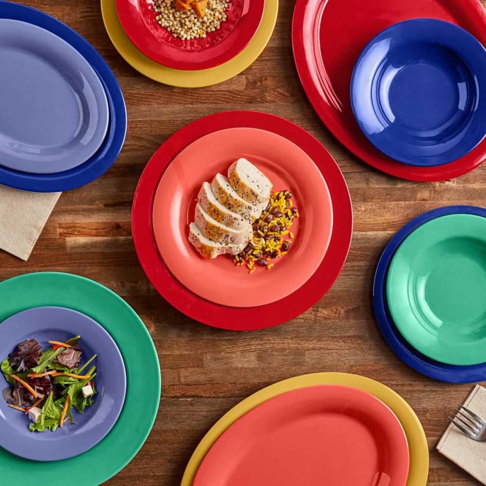 Melamine Plates |  Foundations 11 3/4" Assorted Colors Wide Rim Melamine Plate – 72/Case