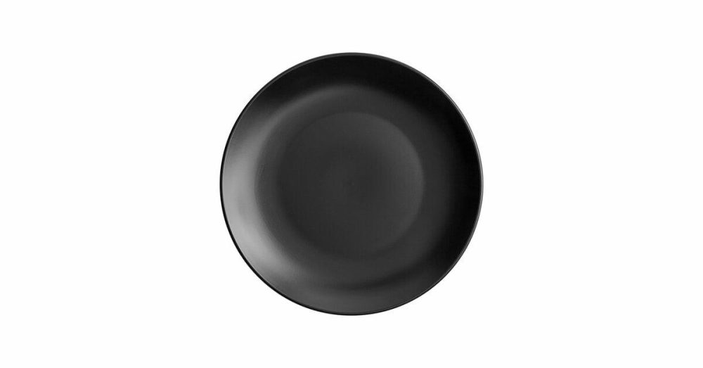 Melamine Plates |  Ugoki 12" Matte Black Melamine Plate With Medium Ivory Rim – 12/Pack