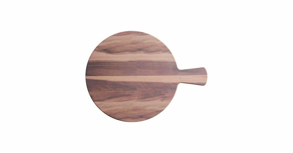 Melamine Trays |  12 1/2" Round Walnut Faux Wood Melamine Serving Board With Handle