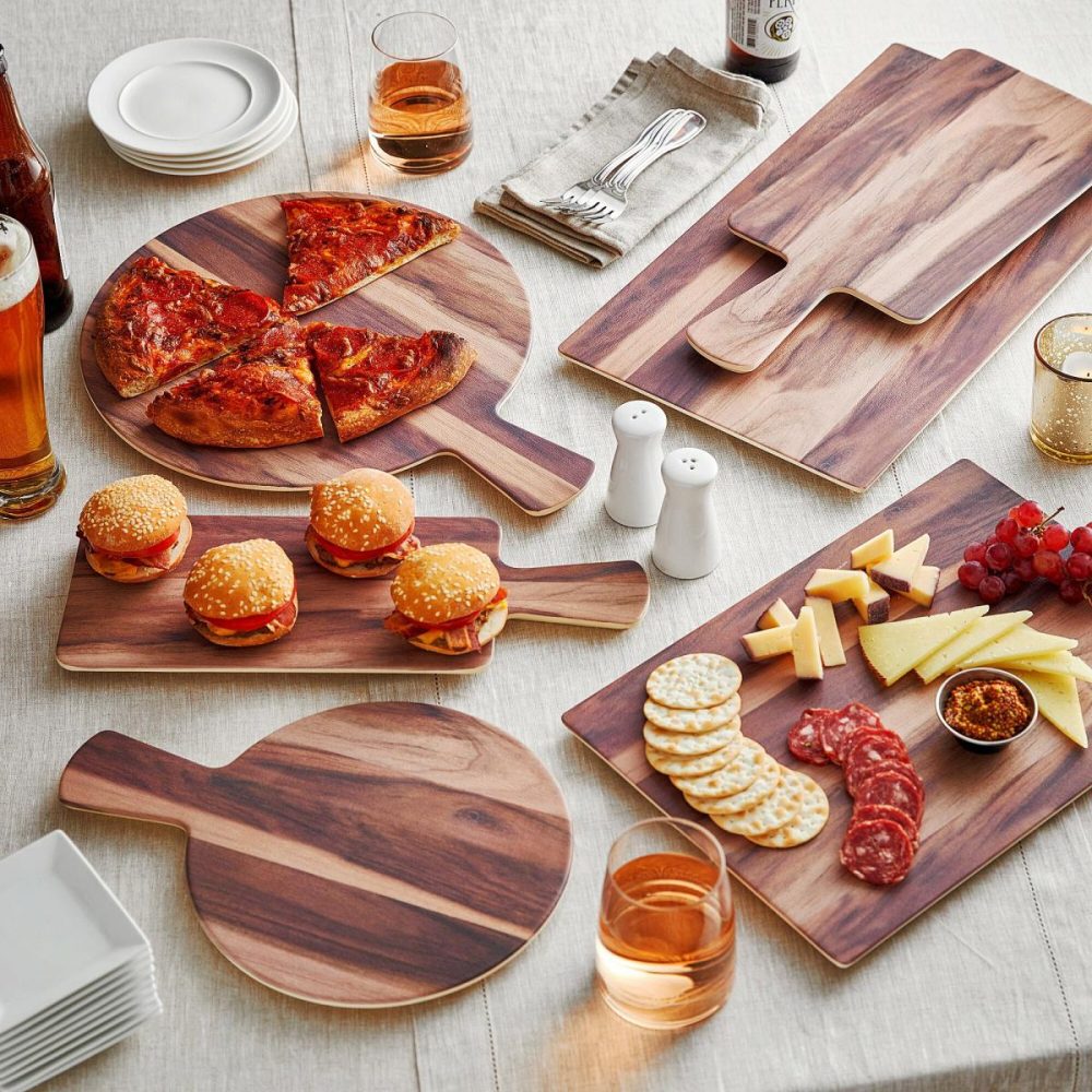 Melamine Trays |  12 1/2" Round Walnut Faux Wood Melamine Serving Board With Handle