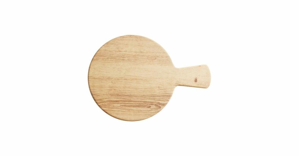 Melamine Trays |  9" Round Light Oak Faux Wood Melamine Serving Board With Handle