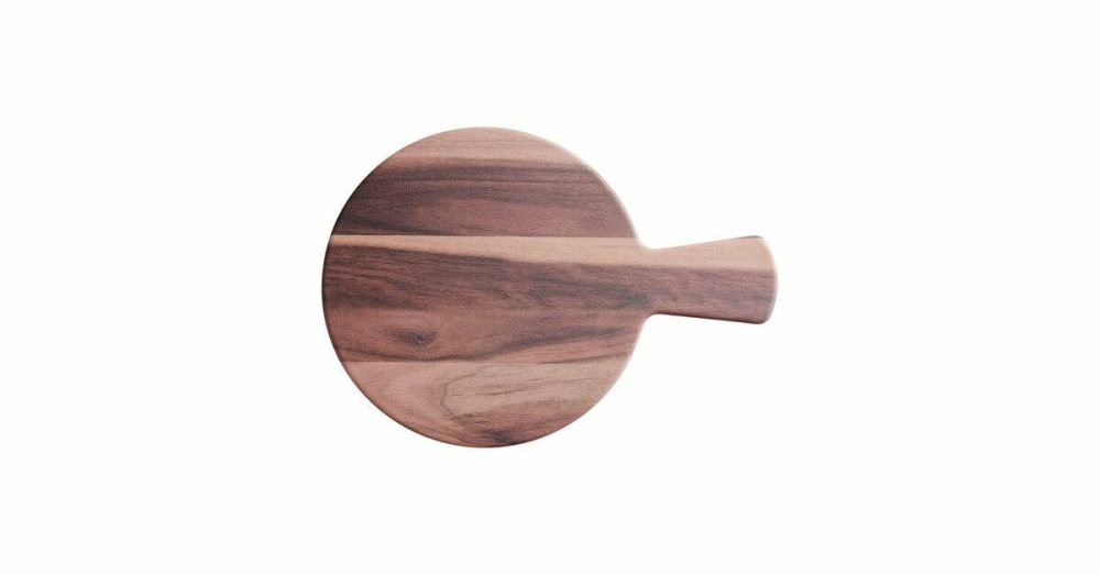 Melamine Trays |  9" Round Walnut Faux Wood Melamine Serving Board With Handle