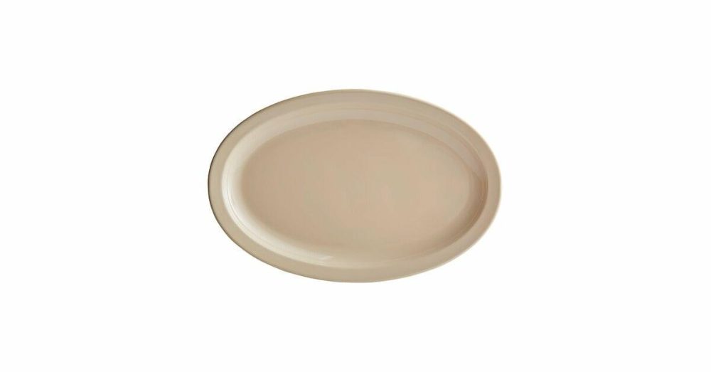 Melamine Trays |  Foundations 11 1/2" X 8" Tan Narrow Rim Melamine Oval Platter   – 12/Case