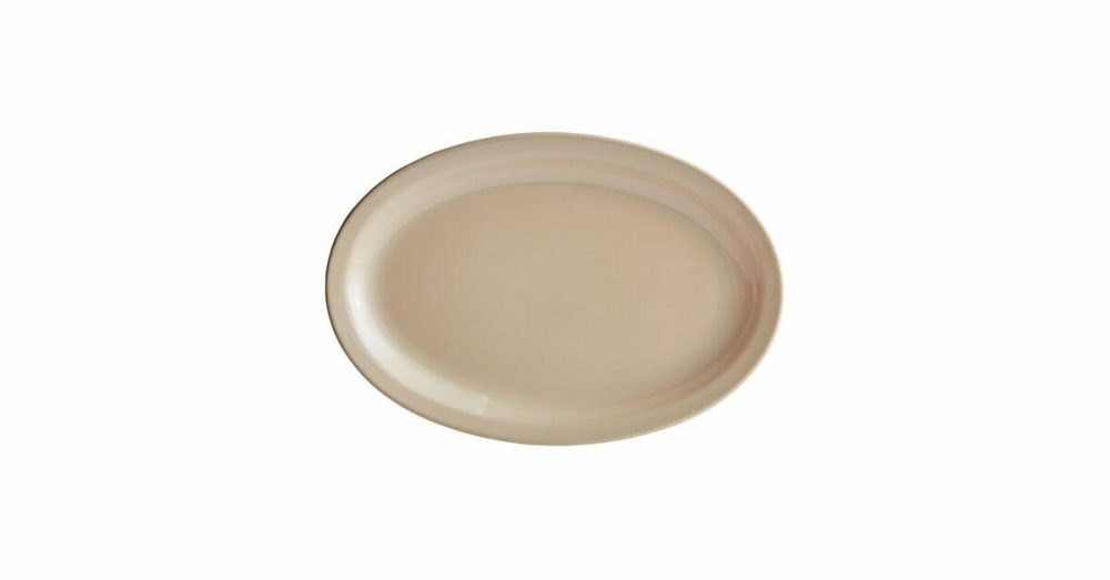 Melamine Trays |  Foundations 12 3/4" X 8 1/2" Tan Narrow Rim Melamine Oval Platter – 12/Case