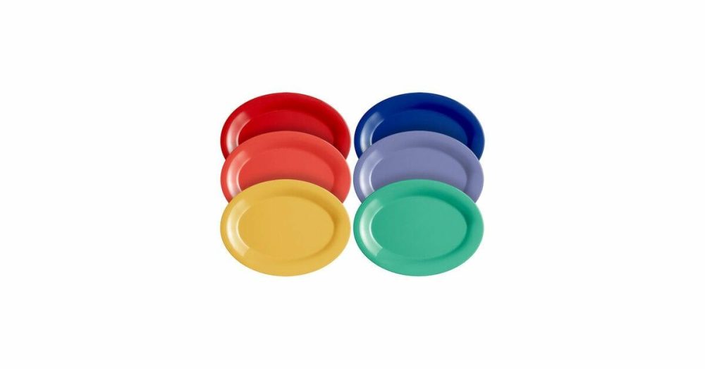 Melamine Trays |  Foundations 12" X 8 7/8" Assorted Colors Wide Rim Melamine Platter – 72/Case