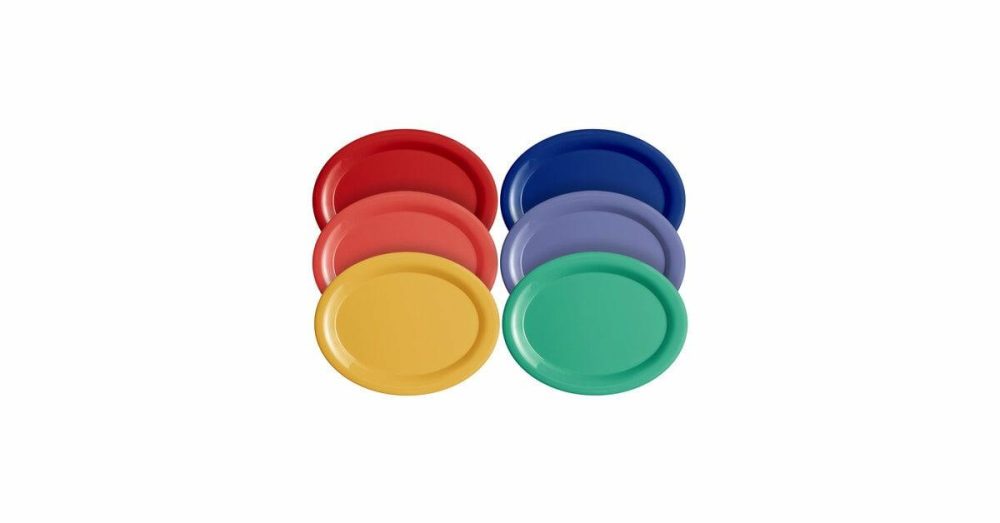 Melamine Trays |  Foundations 13 1/4" X 1 1/4" Assorted Colors Wide Rim Melamine Platter – 72/Case