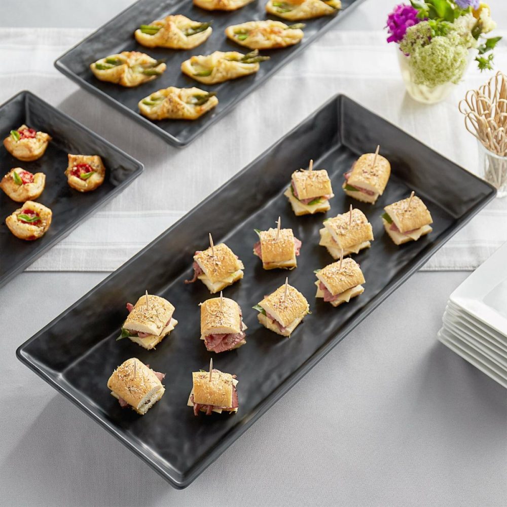 Melamine Trays |  Fsmel23 18" X 8 1/4" Black Faux Slate Rectangular Melamine Platter