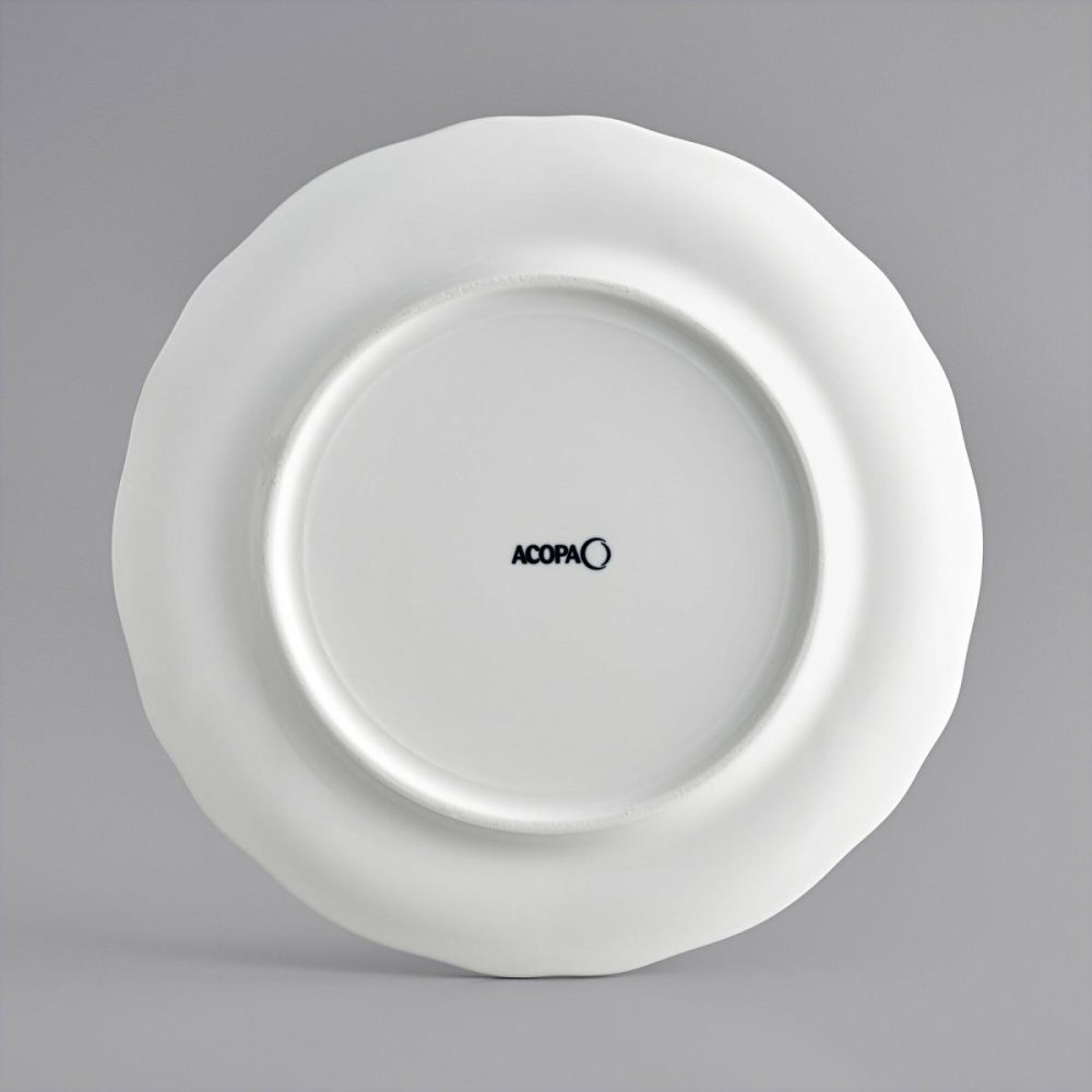 Porcelain Plates |  Condesa 10 1/2" Pearl White Scalloped Wide Rim Porcelain Plate – 12/Case