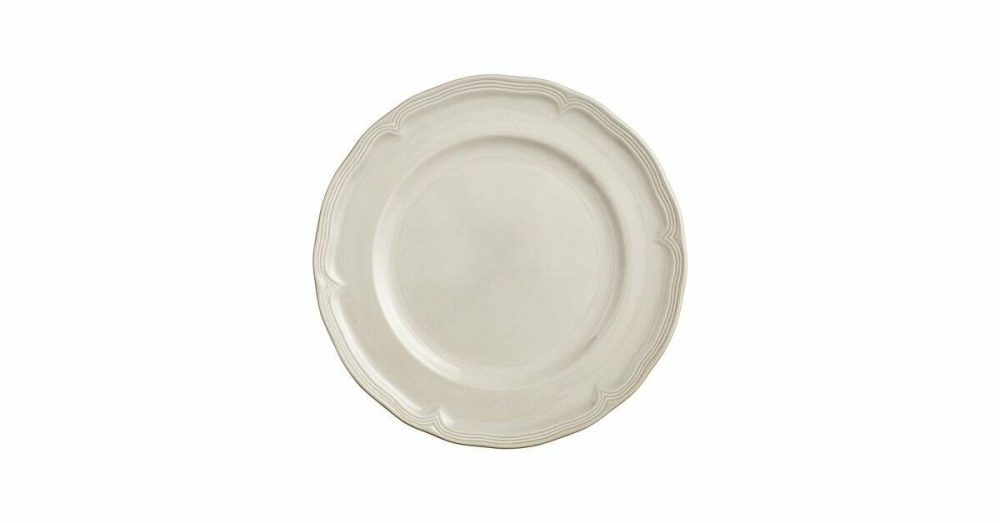 Porcelain Plates |  Condesa 12" Warm Gray Scalloped Wide Rim Porcelain Plate – 12/Case