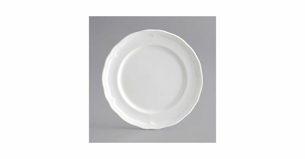 Porcelain Plates |  Condesa 6 1/2" Pearl White Scalloped Wide Rim Porcelain Plate – 36/Case