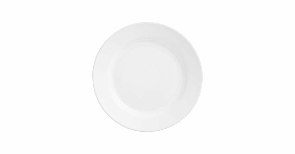 Porcelain Plates |  Liana 10 1/2" Bright White Embossed Lines Wide Rim Porcelain Plate – 12/Case