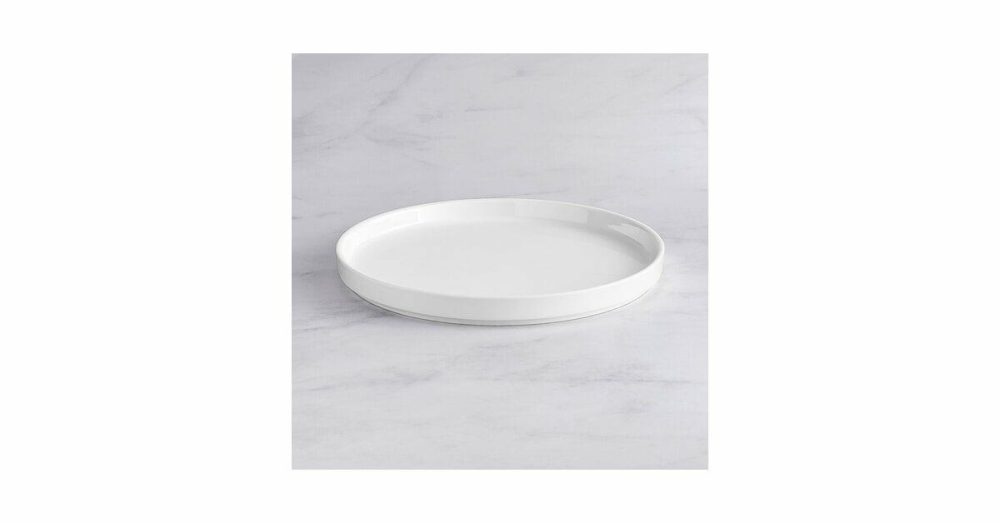 Porcelain Plates |  Lore 11 3/4" Bright White Raised Rim Porcelain Plate – 12/Case