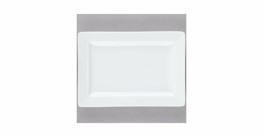 Porcelain Plates |  Sl-20 Slate 8" X 5 5/8" Ultra Bright White Wide Rim Rectangular Porcelain Plate – 24/Case