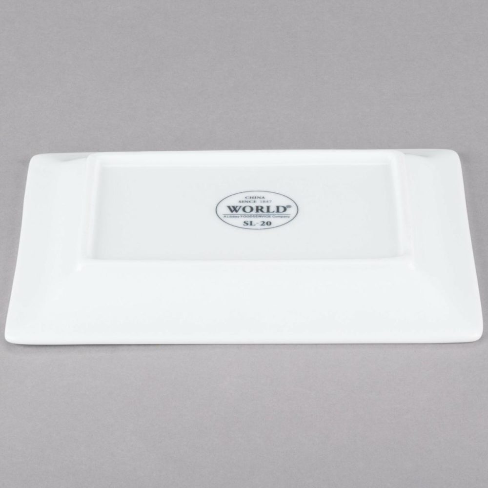 Porcelain Plates |  Sl-20 Slate 8" X 5 5/8" Ultra Bright White Wide Rim Rectangular Porcelain Plate – 24/Case