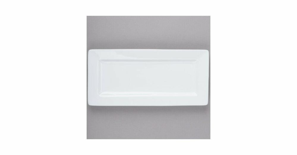 Porcelain Plates |  Sl-21 Slate 11" X 5" Ultra Bright White Wide Rim Rectangular Porcelain Plate – 12/Case