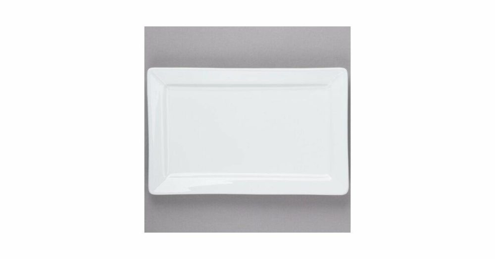 Porcelain Plates |  Sl-27 Slate 11" X 7" Ultra Bright White Wide Rim Rectangular Porcelain Plate – 12/Case