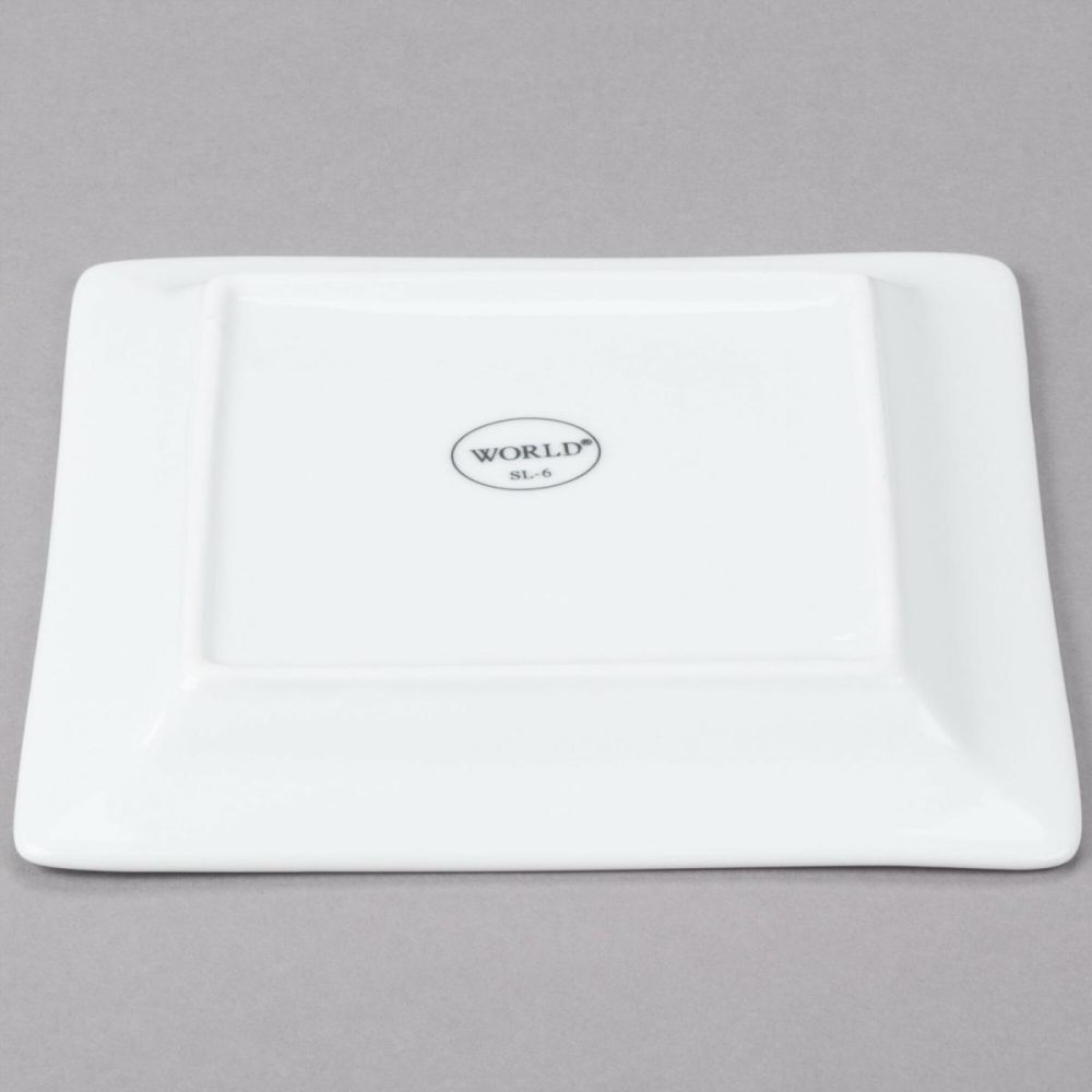 Porcelain Plates |  Sl-6 Slate 6 1/4" Ultra Bright White Wide Rim Square Porcelain Plate – 36/Case