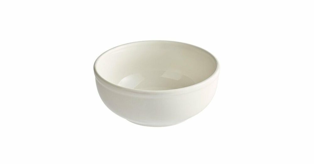 Stoneware Bowls |  10 Oz. Ivory (American White) Stoneware Nappie Bowl With Blue Bands – 36/Case