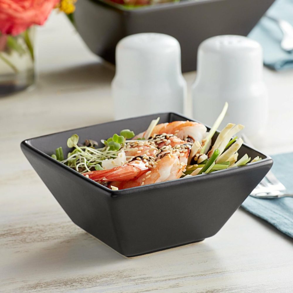 Stoneware Bowls |  8 Oz. Glossy Black Square Stoneware Bowl – 12/Pack