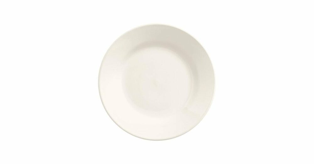 Stoneware Plates |  11 1/4" Ivory (American White) Wide Rim Rolled Edge Stoneware Plate – 12/Case