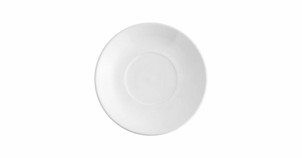 Stoneware Plates |  5" Bright White Rolled Edge Demitasse Stoneware Saucer – 36/Case